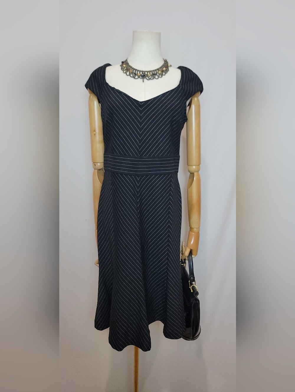 White House Black Market Black Pinstripe Midi Dress, Size 10